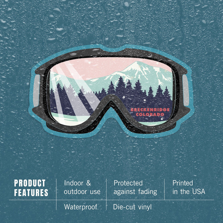 Breckenridge, Colorado, Ski Goggles, Mountain Life, Contour, Vinyl Sticker - Lantern Press