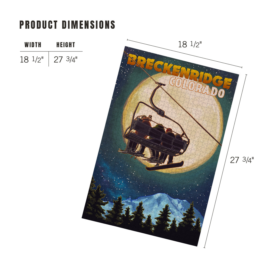 Breckenridge, Colorado, Ski Lift and Full Moon with Snowboarder, Jigsaw Puzzle Puzzle Lantern Press 