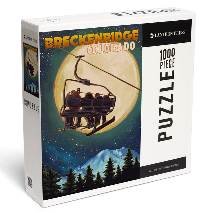 Breckenridge, Colorado, Ski Lift and Full Moon with Snowboarder, Jigsaw Puzzle Puzzle Lantern Press 