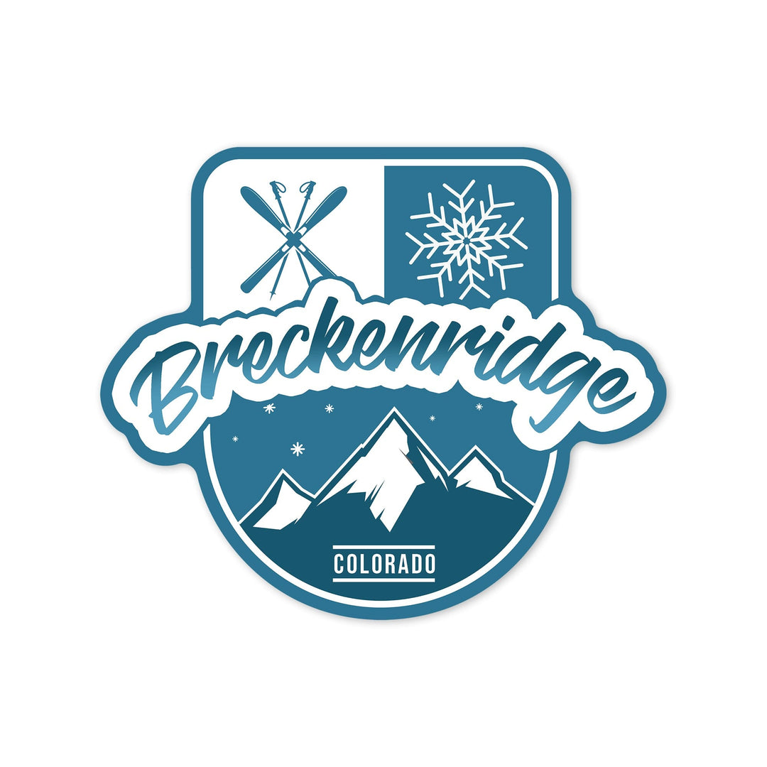 Breckenridge, Colorado, Ski, Mountain & Snowflake, Contour, Lantern Press Artwork, Vinyl Sticker - Lantern Press