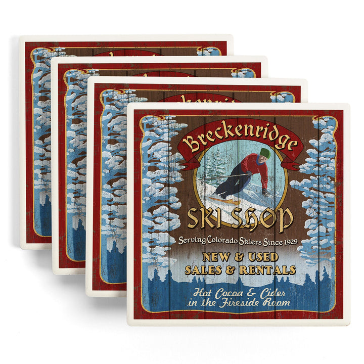 Breckenridge, Colorado, Ski Shop Vintage Sign, Coasters Coasters Lantern Press 