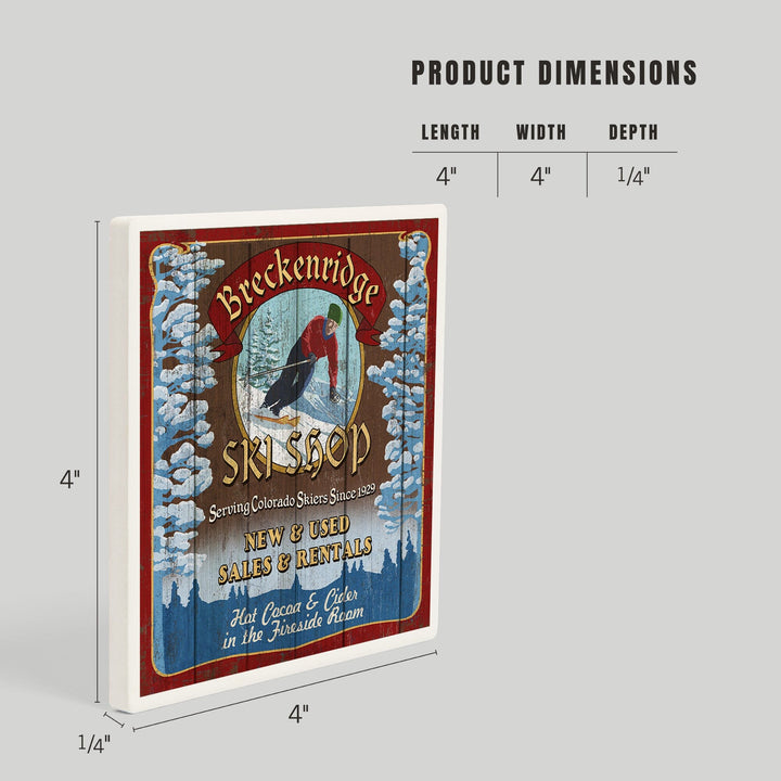 Breckenridge, Colorado, Ski Shop Vintage Sign, Coasters Coasters Lantern Press 