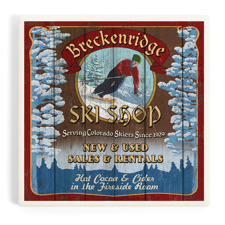 Breckenridge, Colorado, Ski Shop Vintage Sign, Coasters Coasters Lantern Press Coaster 