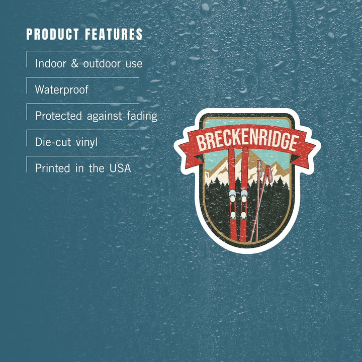 Breckenridge, Colorado, Skis and Mountains, Contour, Lantern Press Artwork, Vinyl Sticker Sticker Lantern Press 