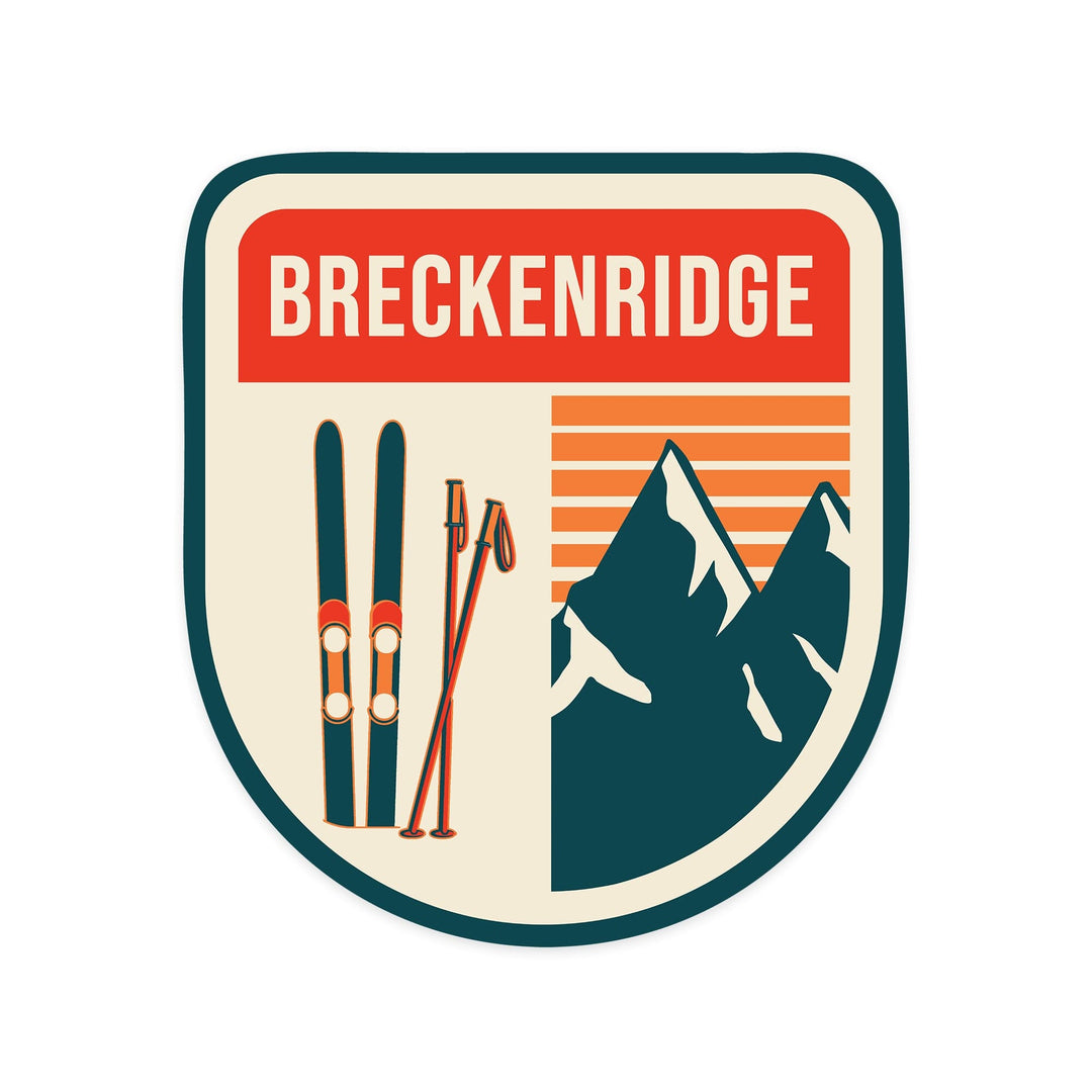 Breckenridge, Colorado, Skis & Mountains, Contour Green, Lantern Press Artwork, Vinyl Sticker Sticker Lantern Press 