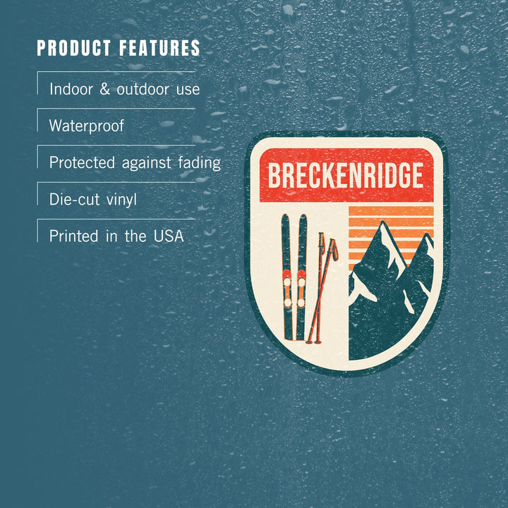 Breckenridge, Colorado, Skis & Mountains, Contour Green, Lantern Press Artwork, Vinyl Sticker Sticker Lantern Press 