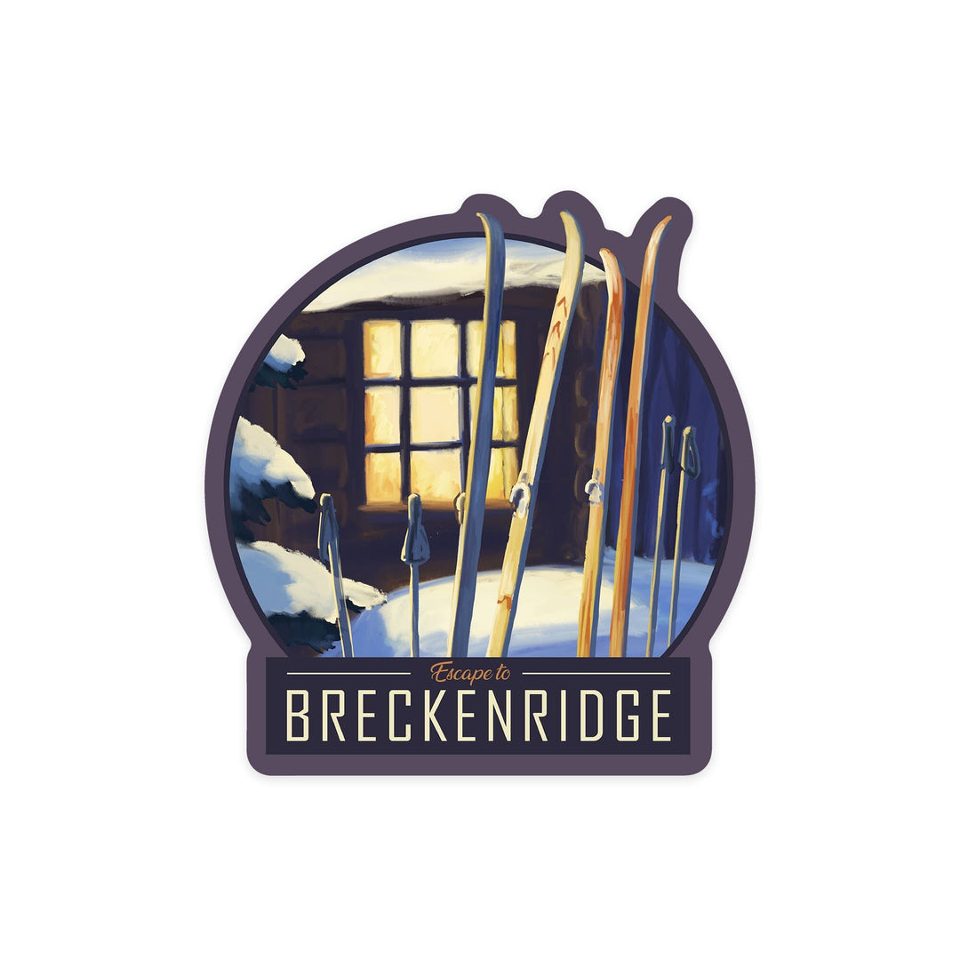 Breckenridge, Colorado, Skis Outside Cabin, Contour, Vinyl Sticker Sticker Lantern Press 