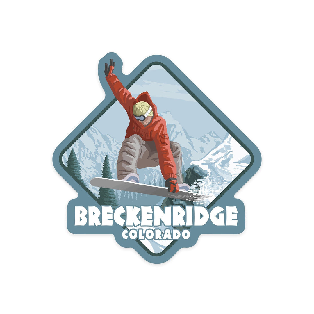 Breckenridge, Colorado, Snowboarder Jumping, Contour, Vinyl Sticker Sticker Lantern Press 