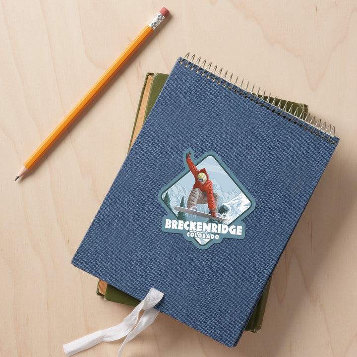 Breckenridge, Colorado, Snowboarder Jumping, Contour, Vinyl Sticker Sticker Lantern Press 