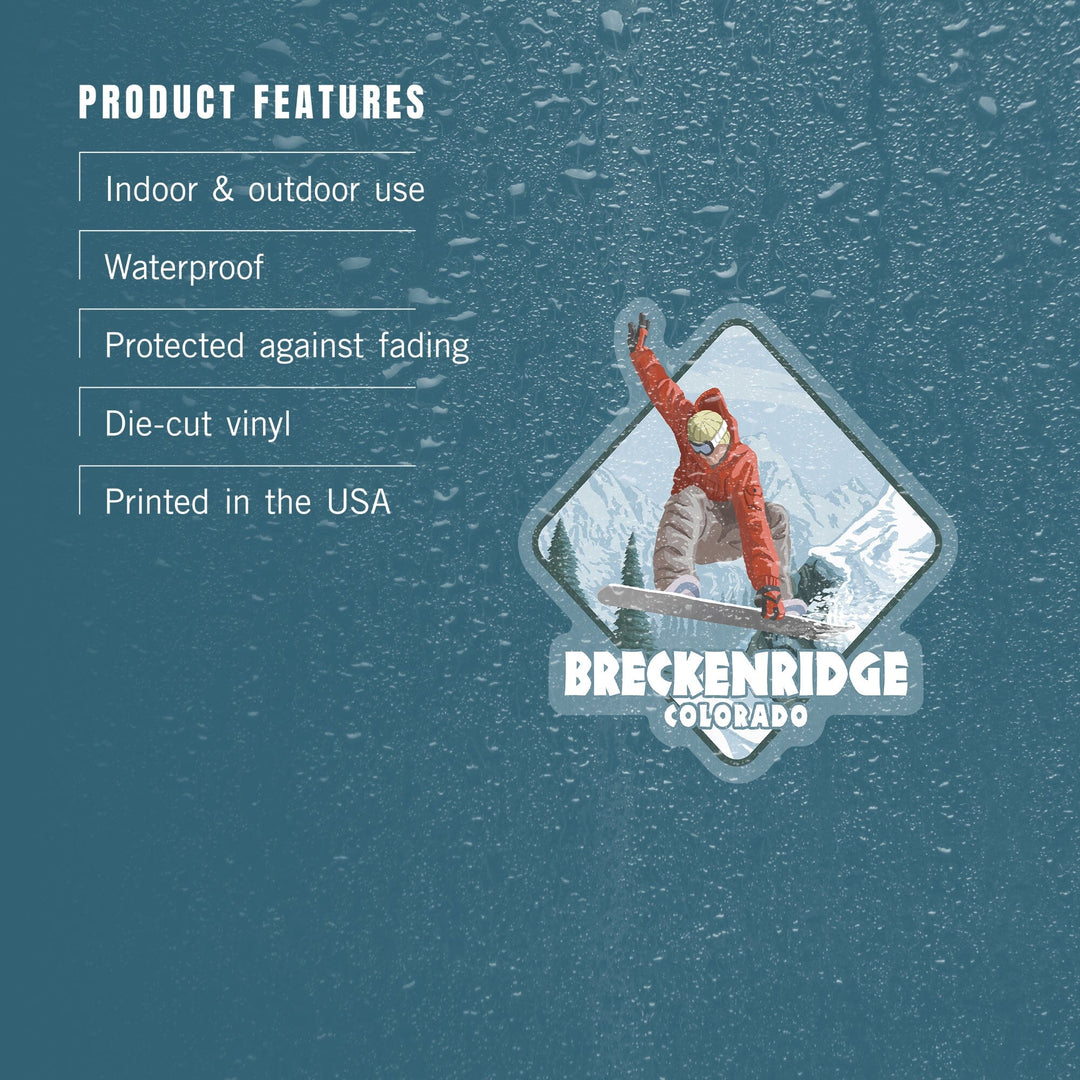 Breckenridge, Colorado, Snowboarder Jumping, Contour, Vinyl Sticker Sticker Lantern Press 