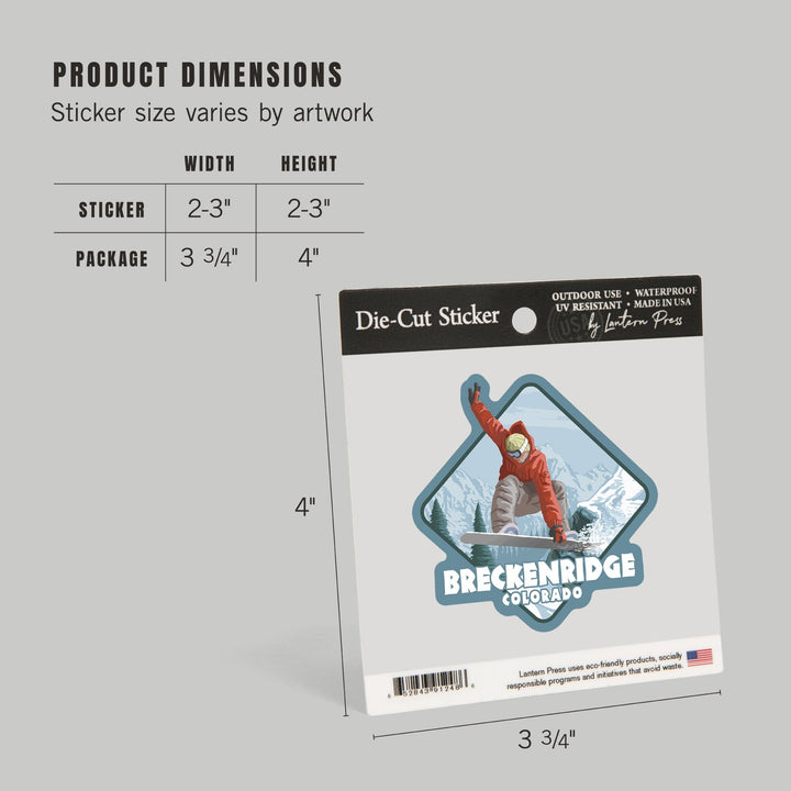 Breckenridge, Colorado, Snowboarder Jumping, Contour, Vinyl Sticker Sticker Lantern Press 