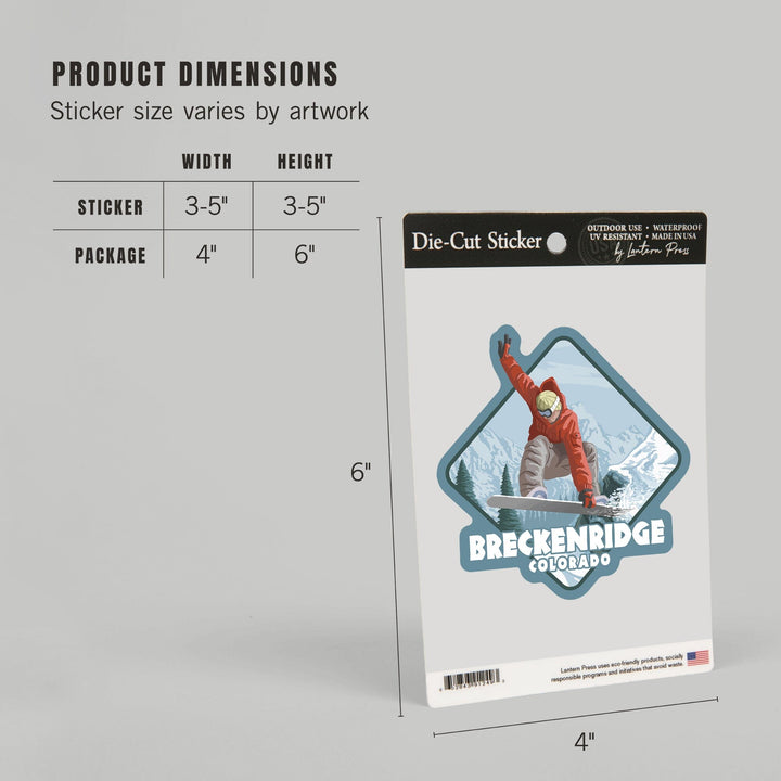 Breckenridge, Colorado, Snowboarder Jumping, Contour, Vinyl Sticker Sticker Lantern Press 