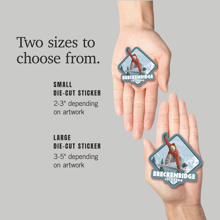 Breckenridge, Colorado, Snowboarder Jumping, Contour, Vinyl Sticker Sticker Lantern Press 