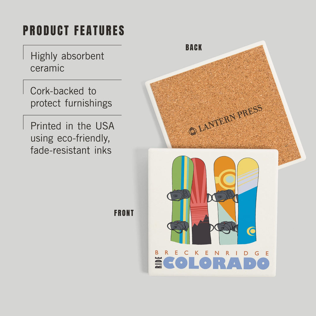 Breckenridge, Colorado, Snowboards in Snow, Coasters Coasters Lantern Press 