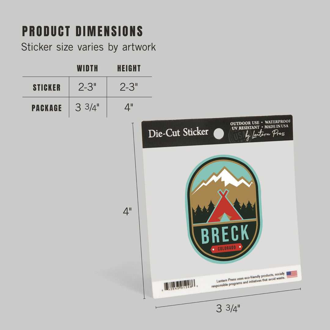 Breckenridge, Colorado, Tent & Mountains, Contour, Lantern Press Artwork, Vinyl Sticker - Lantern Press