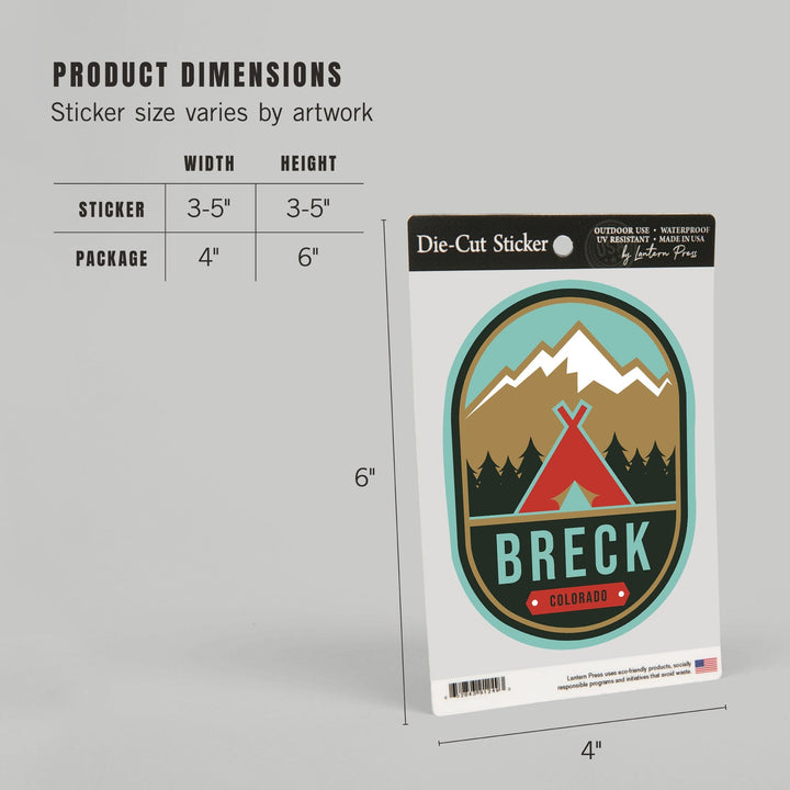 Breckenridge, Colorado, Tent & Mountains, Contour, Lantern Press Artwork, Vinyl Sticker - Lantern Press