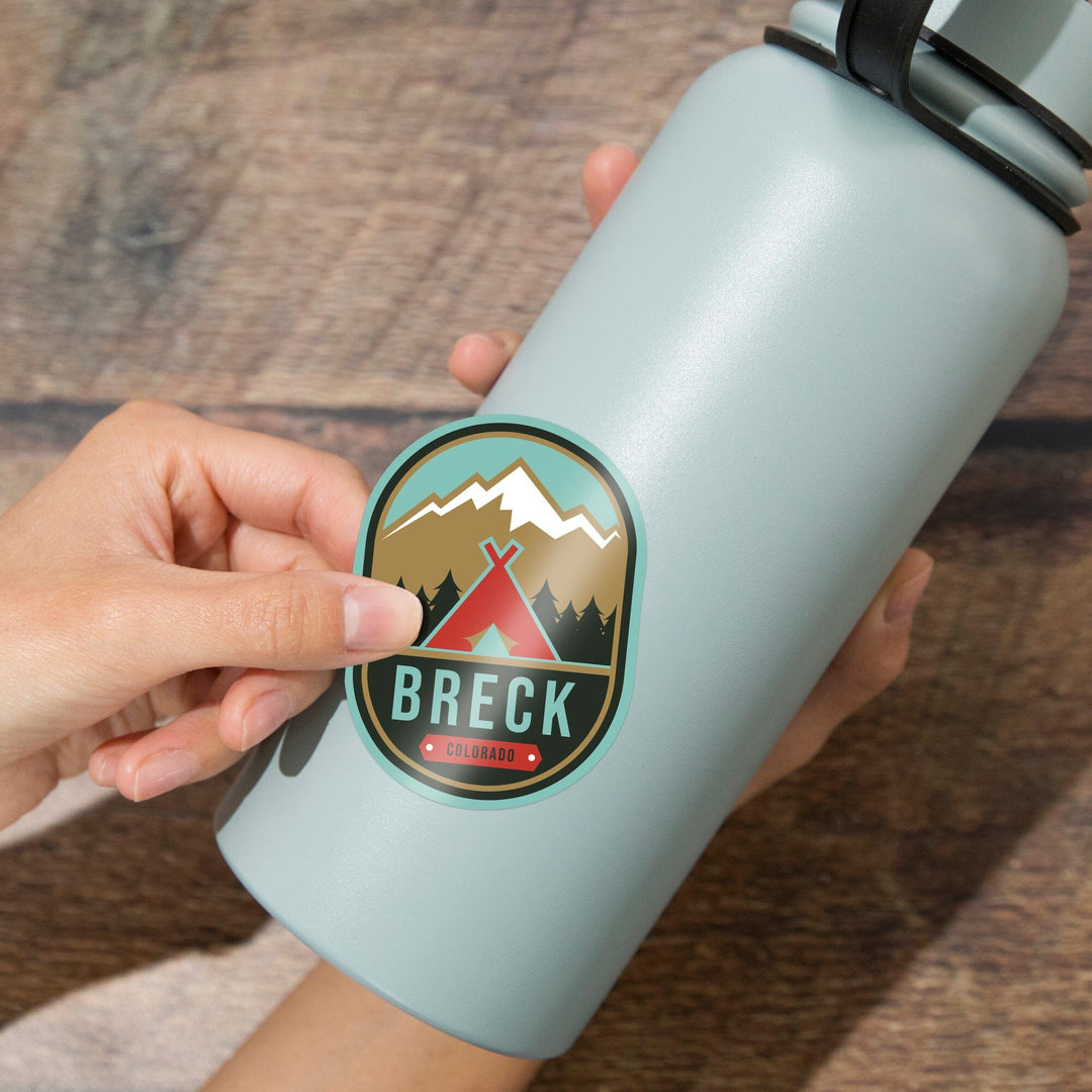 Breckenridge, Colorado, Tent & Mountains, Contour, Lantern Press Artwork, Vinyl Sticker - Lantern Press