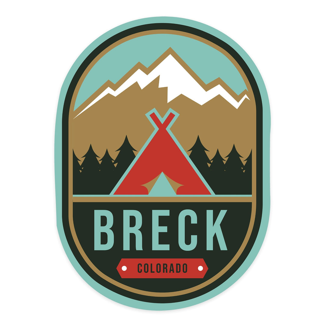 Breckenridge, Colorado, Tent & Mountains, Contour, Lantern Press Artwork, Vinyl Sticker - Lantern Press