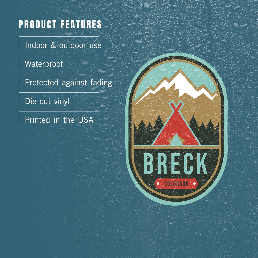 Breckenridge, Colorado, Tent & Mountains, Contour, Lantern Press Artwork, Vinyl Sticker - Lantern Press