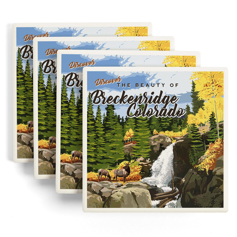 Breckenridge, Colorado, Waterfall, Lantern Press Artwork, Coaster Set - Lantern Press