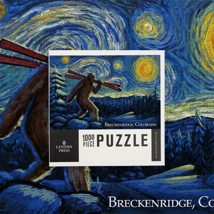 Breckenridge, Colorado, Winter Bigfoot with Skis, Starry Night, Jigsaw Puzzle Puzzle Lantern Press 