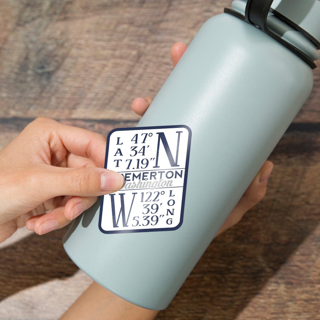 Bremerton, Washington, Latitude and Longitude (Blue), Contour, Vinyl Sticker - Lantern Press