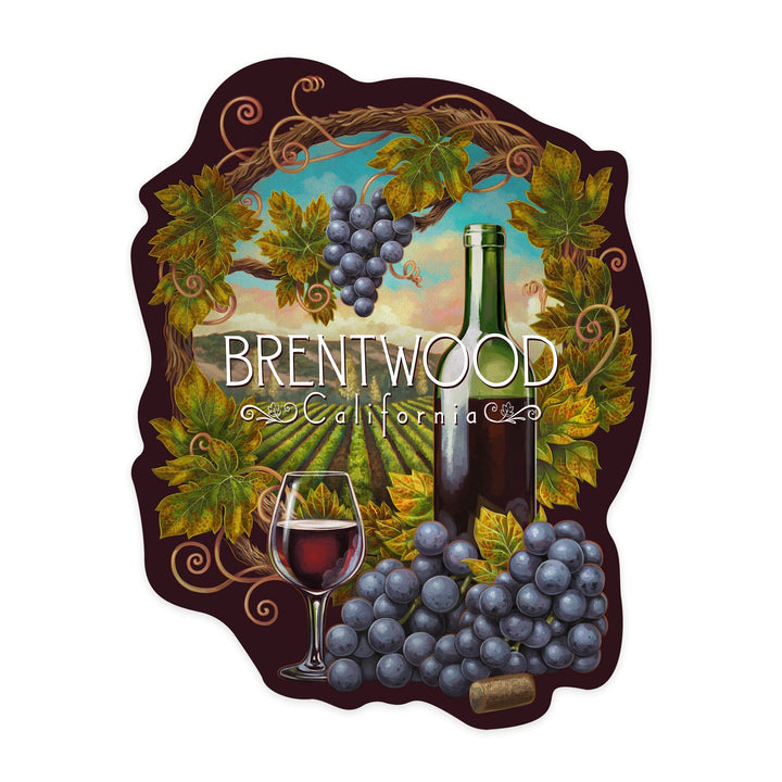 Brentwood, California, Merlot Wine Scene, Contour, Vinyl Sticker Sticker Lantern Press 