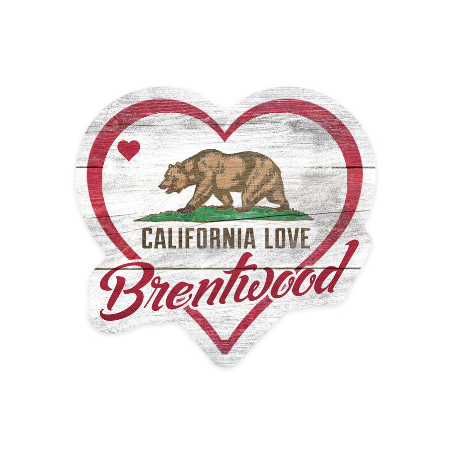 Brentwood, California, State Bear with Heart, Contour, Vinyl Sticker - Lantern Press