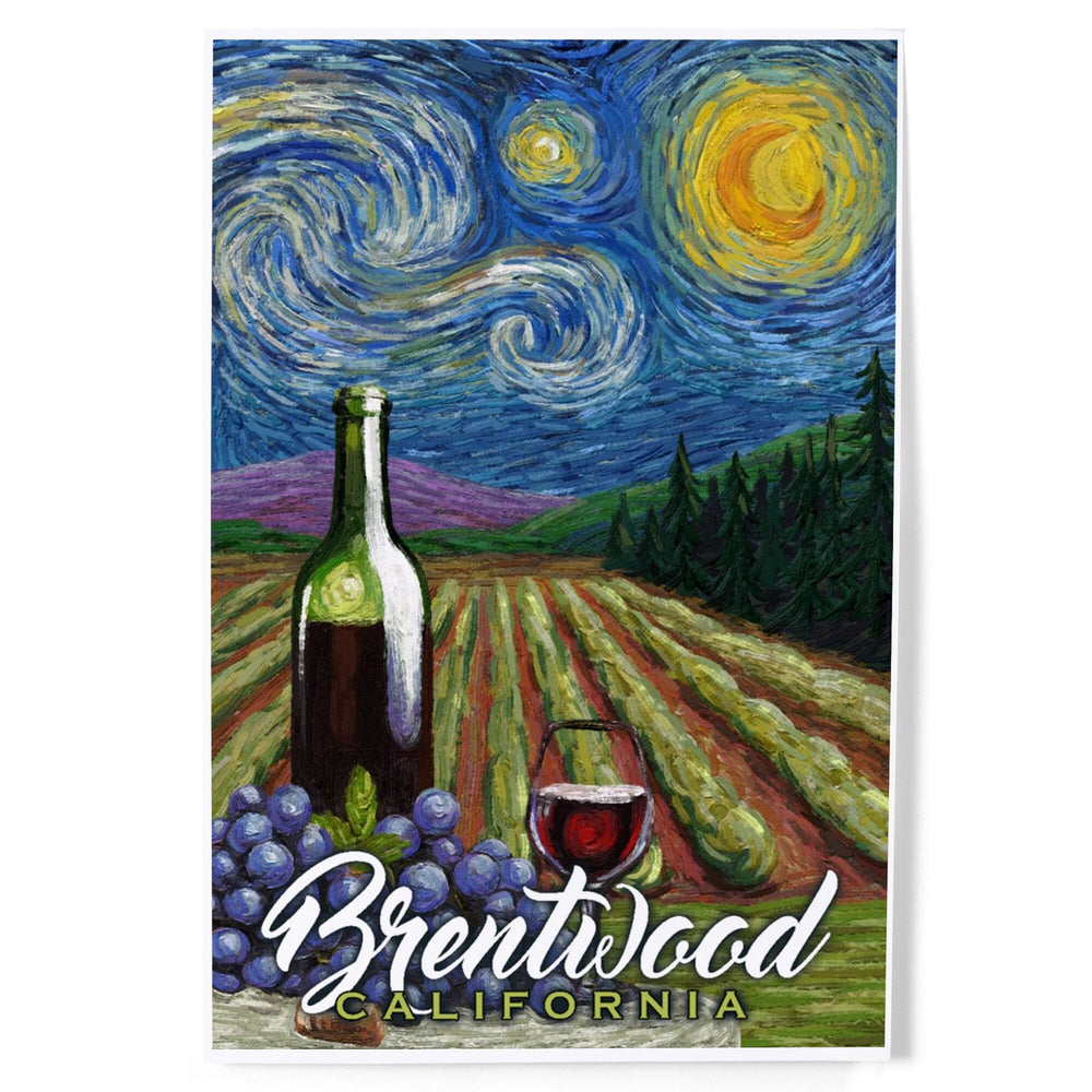 Brentwood, California, Vineyard, Starry Night, Art & Giclee Prints Art Lantern Press 8 x 12 Art Print 