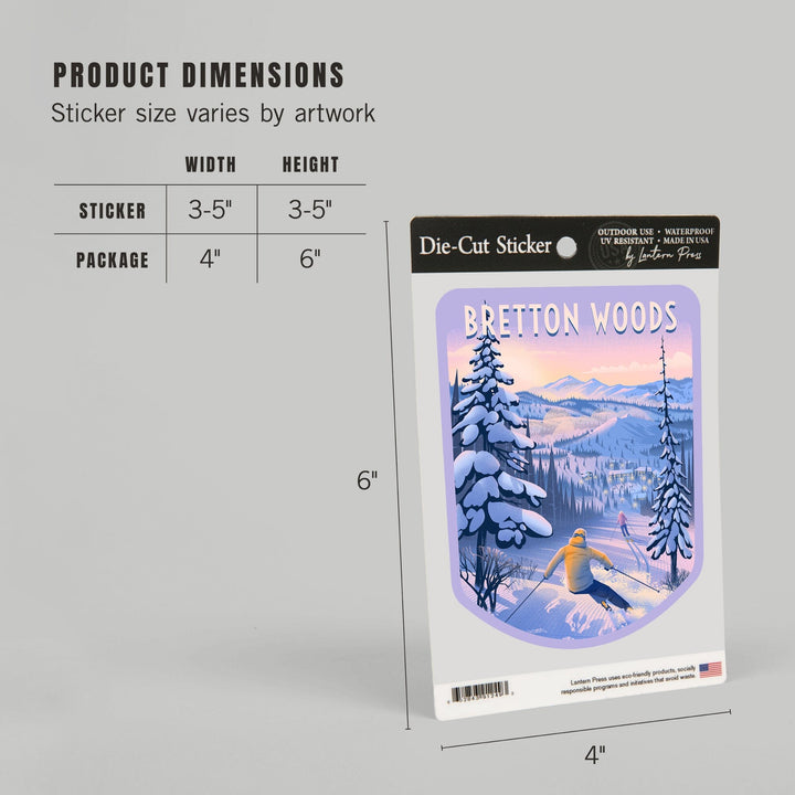 Bretton Woods, New Hampshire, Ski for Miles, Skiing, Contour, Vinyl Sticker Sticker Lantern Press 