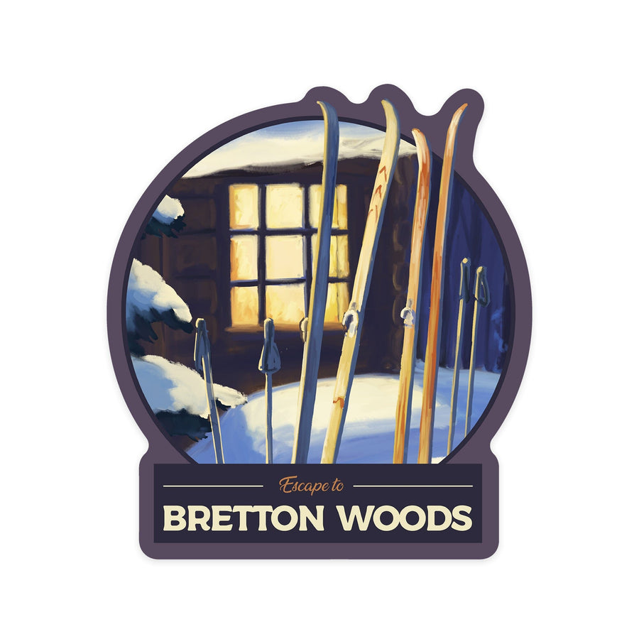 Bretton Woods, New Hampshire, Skis Outside Cabin, Contour, Vinyl Sticker Sticker Lantern Press 