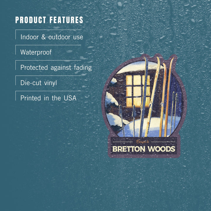 Bretton Woods, New Hampshire, Skis Outside Cabin, Contour, Vinyl Sticker Sticker Lantern Press 