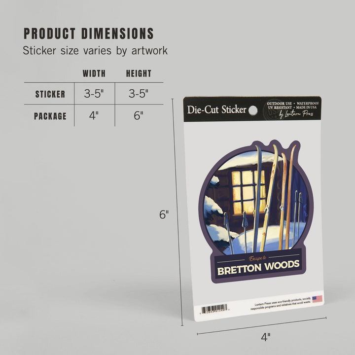 Bretton Woods, New Hampshire, Skis Outside Cabin, Contour, Vinyl Sticker Sticker Lantern Press 
