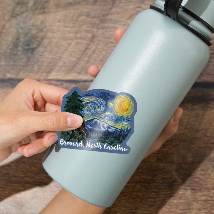 Brevard, North Carolina, Bigfoot, Starry Night, Contour, Vinyl Sticker Sticker Lantern Press 