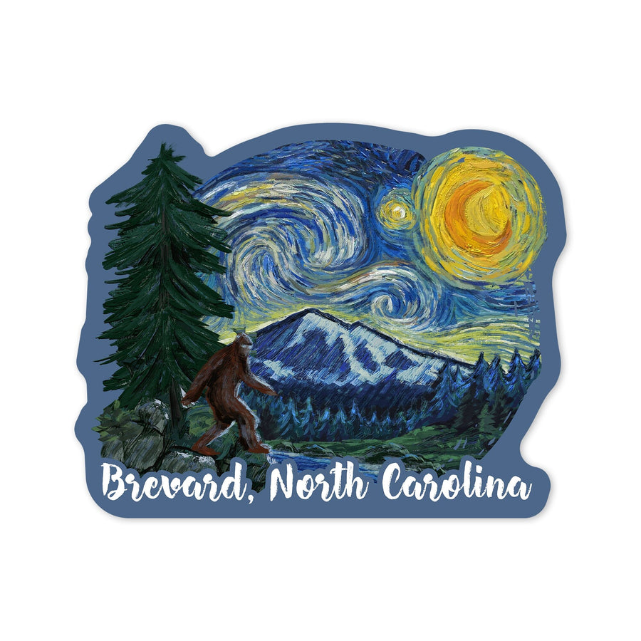 Brevard, North Carolina, Bigfoot, Starry Night, Contour, Vinyl Sticker Sticker Lantern Press 