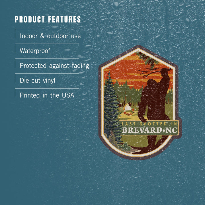 Brevard, North Carolina, Last Spotted, WPA Style, Contour, Vinyl Sticker Sticker Lantern Press 