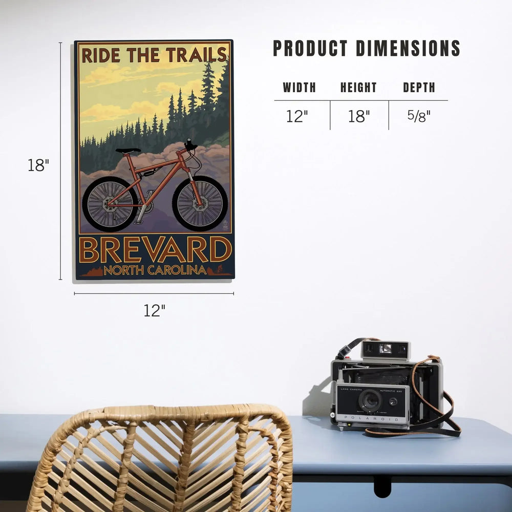 Brevard, North Carolina, Ride the Trails Bicycle, Lantern Press Artwork, Wood Signs and Postcards - Lantern Press