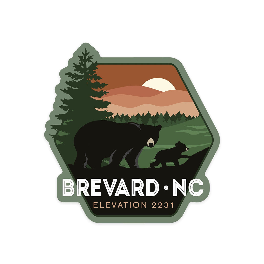 Brevard, North Carolina, Vector Bear Family, Contour, Vinyl Sticker - Lantern Press