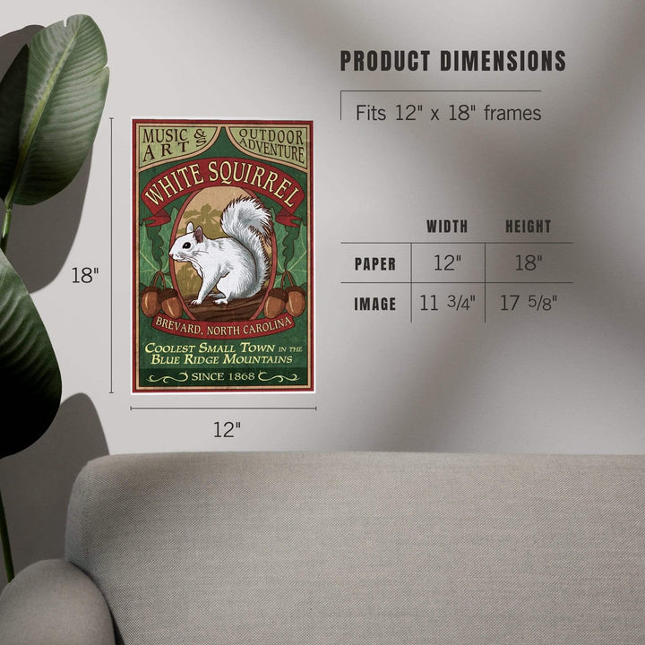 Brevard, North Carolina, White Squirrel Vintage Sign, Art & Giclee Prints - Lantern Press