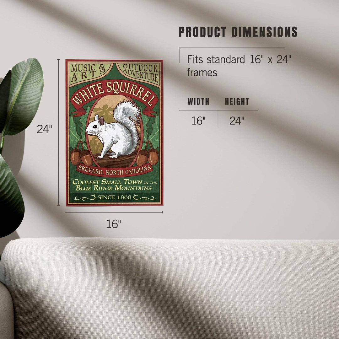 Brevard, North Carolina, White Squirrel Vintage Sign, Art & Giclee Prints - Lantern Press