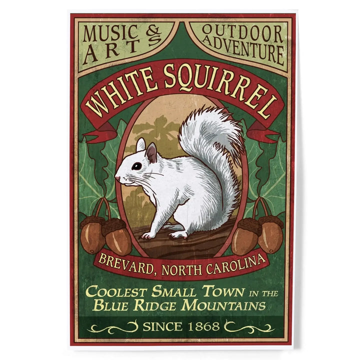 Brevard, North Carolina, White Squirrel Vintage Sign, Art & Giclee Prints - Lantern Press