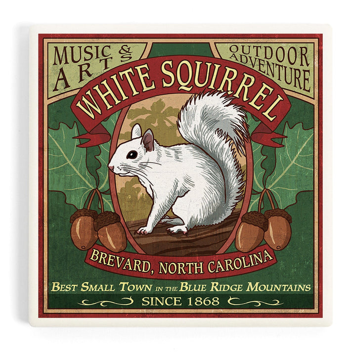 Brevard, North Carolina, White Squirrel Vintage Sign, Coasters Coasters Lantern Press 