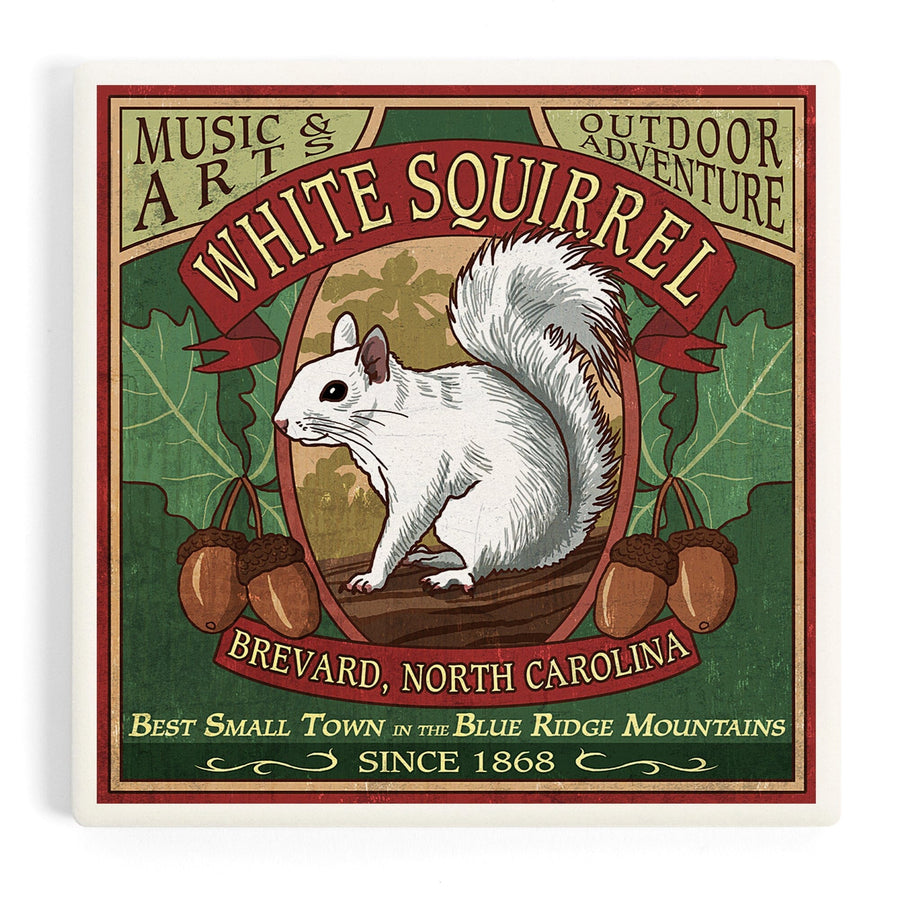 Brevard, North Carolina, White Squirrel Vintage Sign, Coasters Coasters Lantern Press 