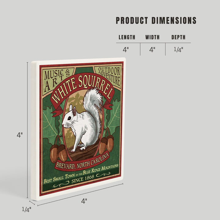 Brevard, North Carolina, White Squirrel Vintage Sign, Coasters Coasters Lantern Press 