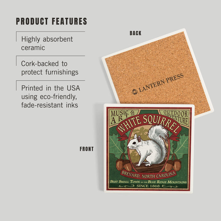 Brevard, North Carolina, White Squirrel Vintage Sign, Coasters Coasters Lantern Press 