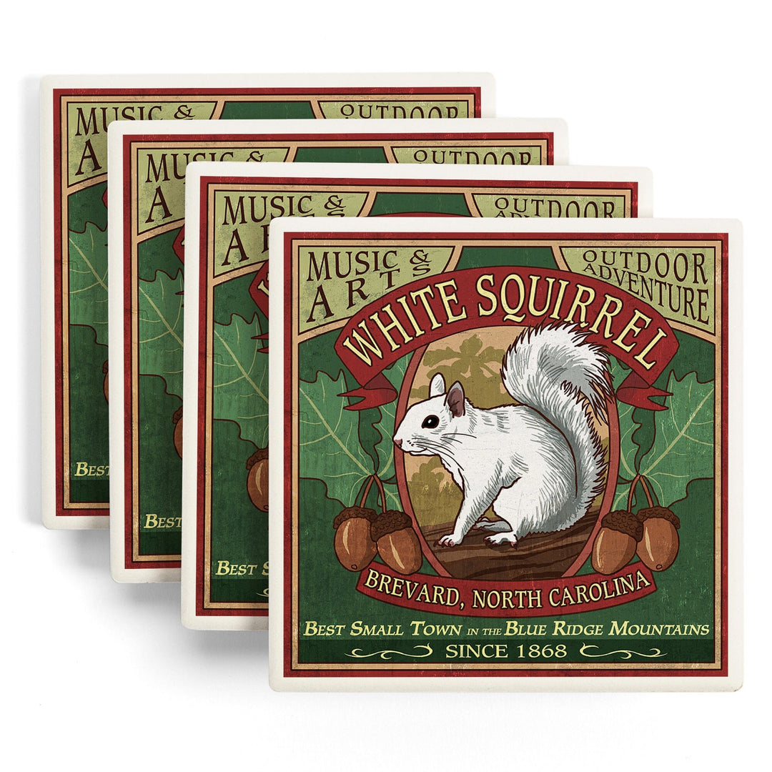 Brevard, North Carolina, White Squirrel Vintage Sign, Coasters Coasters Lantern Press 