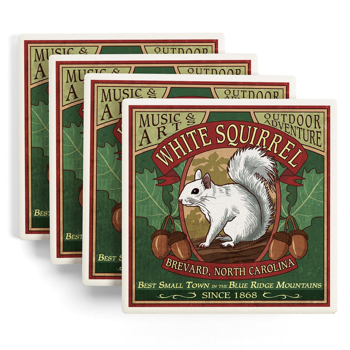 Brevard, North Carolina, White Squirrel Vintage Sign, Coasters Coasters Lantern Press 
