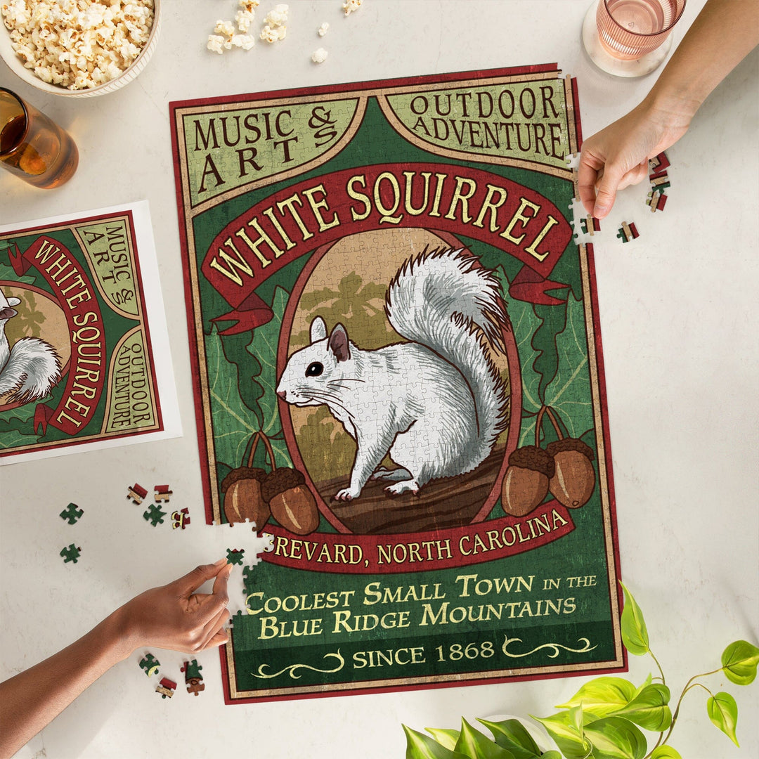 Brevard, North Carolina, White Squirrel Vintage Sign, Jigsaw Puzzle Puzzle Lantern Press 