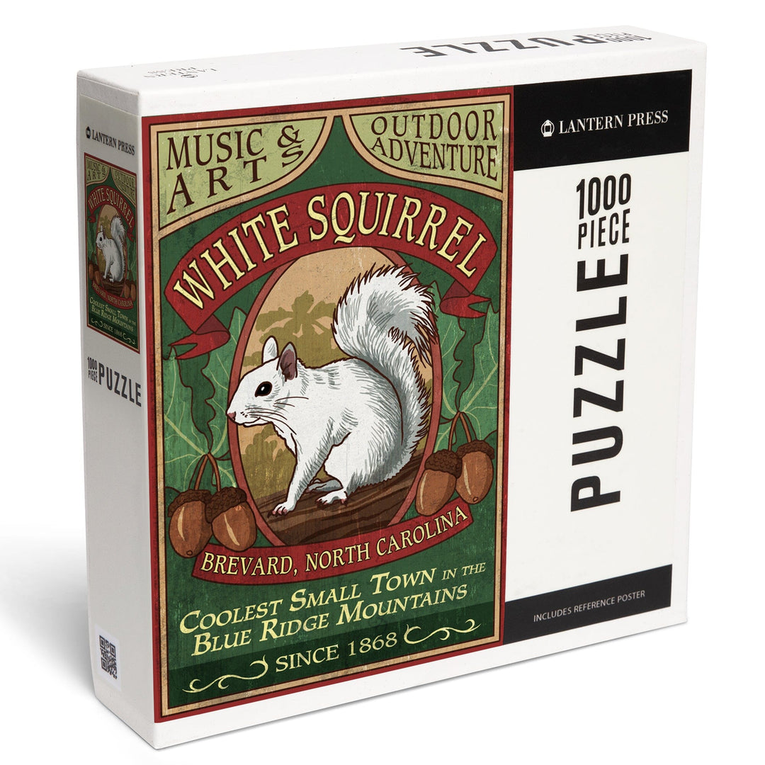 Brevard, North Carolina, White Squirrel Vintage Sign, Jigsaw Puzzle Puzzle Lantern Press 