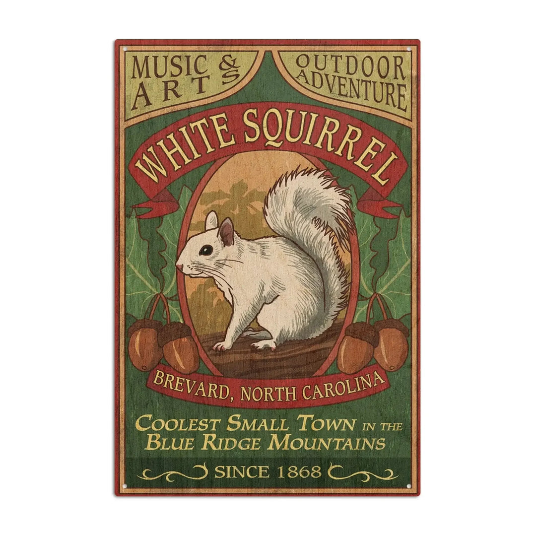 Brevard, North Carolina, White Squirrel Vintage Sign, Lantern Press Artwork, Wood Signs and Postcards - Lantern Press